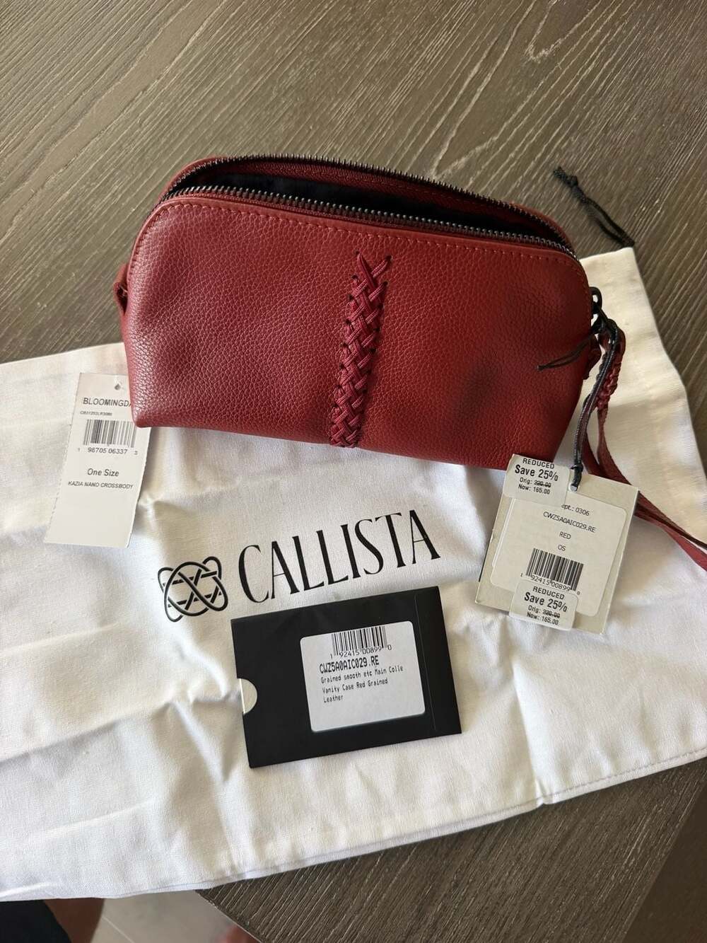 Callista Kazia Nano Crossbody Red Grained Leather Bag NWT MSRP $220